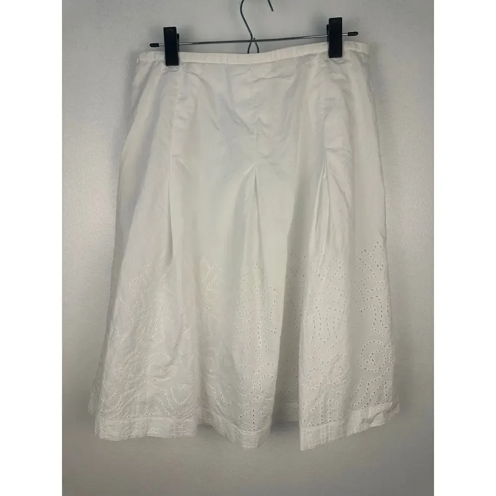 Talbots Women's white A-line skirt pleated eyelet embroidery cotton Size 6 - Picture 3 of 6